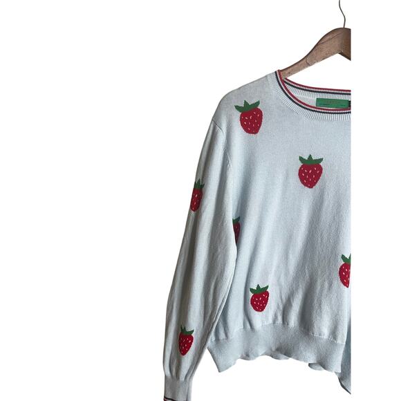 Clare V. Classic Strawberry Sweater Cotton Cashmere Womans Large - Picture 7 of 11